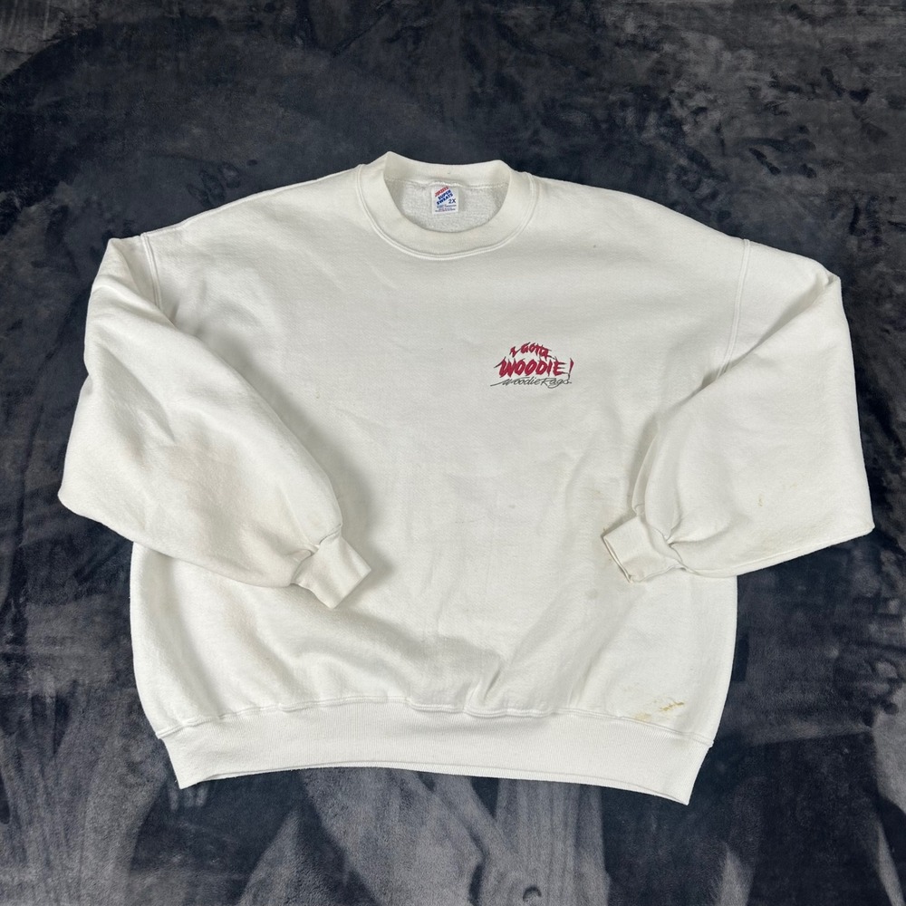 Jerzees Sweatshirt Mens White‎ 2X Woodie Rags Vintage Graphic Pullover USA Made